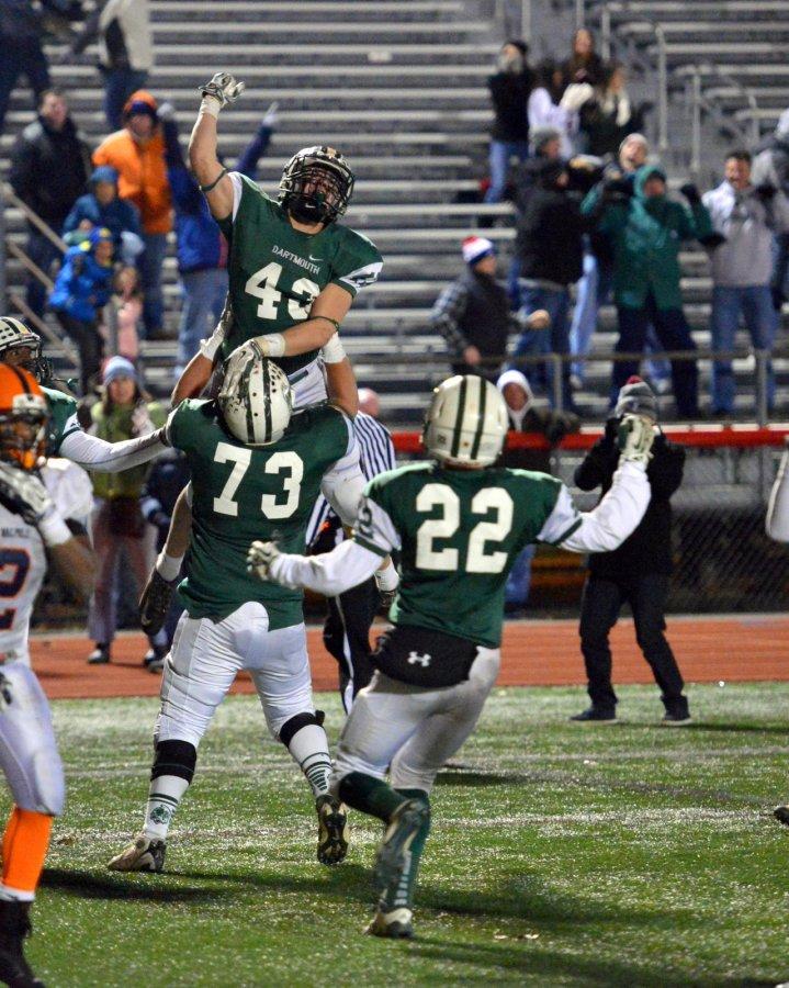 DHS beat Walpole 20-16 at Rocky Marciano Stadium on Saturday in a dramatic last-minute win. Dartmouth (9-2) will play Melrose (9-2) at Gillette Stadium on December 6 for the Division 3 State Championship.