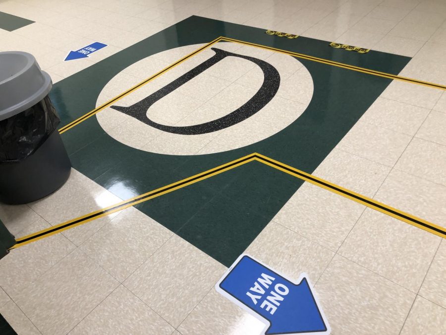 All hallways are now marked with direction arrows and paths for students to follow and are meant to encourage social distancing.