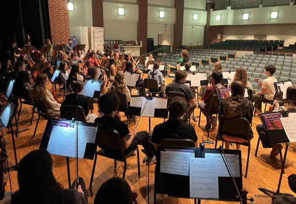 The DHS Orchestra rehearses in the auditorium.