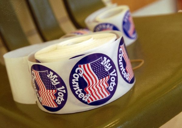 Stickers for Virginia voters casting their ballots in a race for governor.